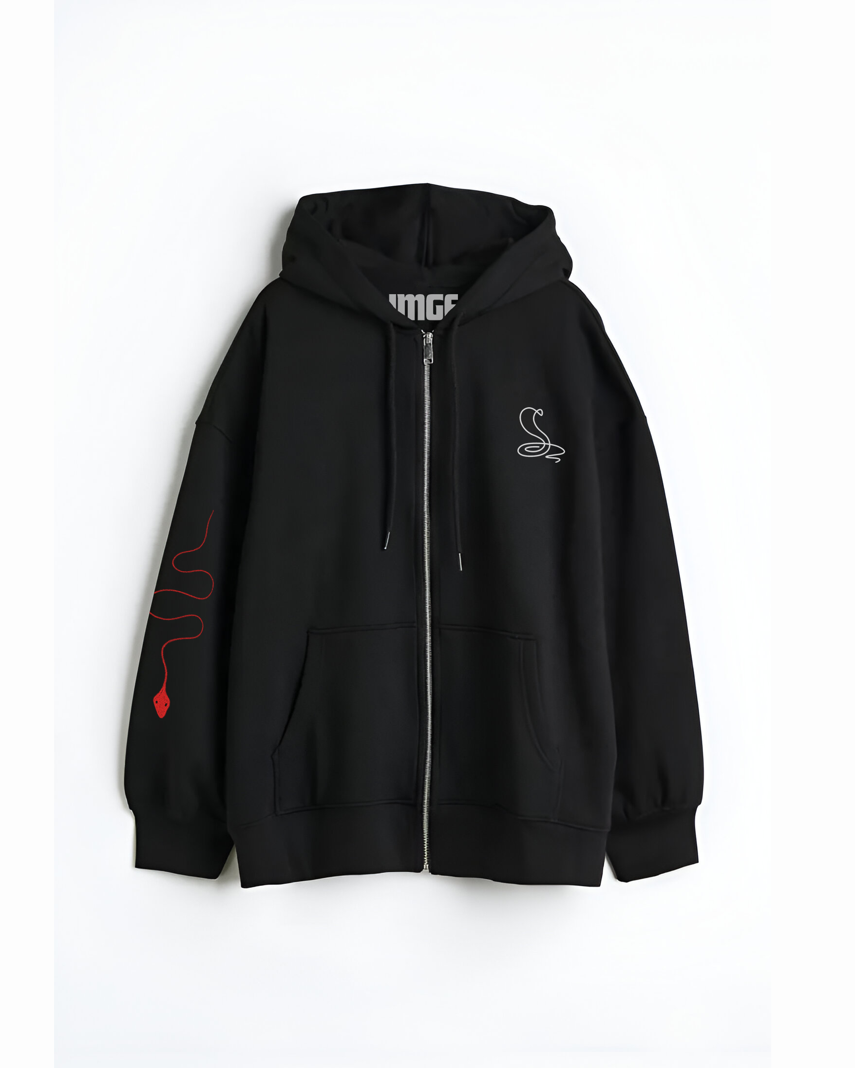 SNAKES ALL AROUND ZIPPER HOODIE - BLACK