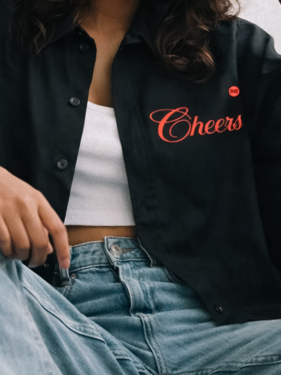 CHEERS OVERSIZED SHIRT - BLACK
